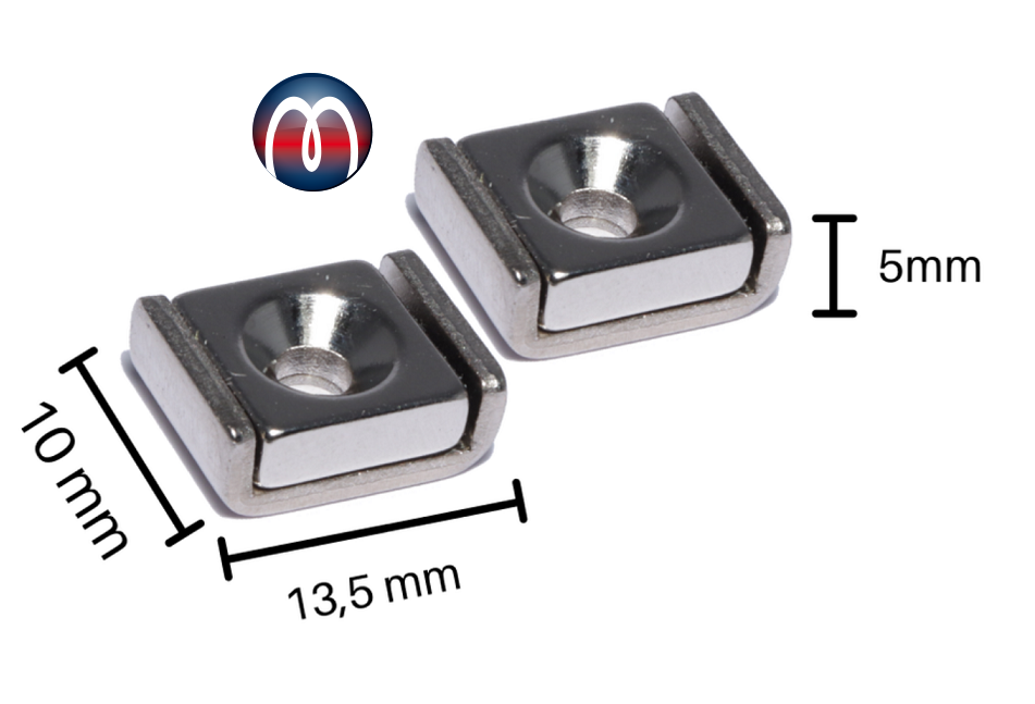 Channel magnet Neodymium 10 x 13,5 x 5 mm with countersunk borehole - holds 4 kg
