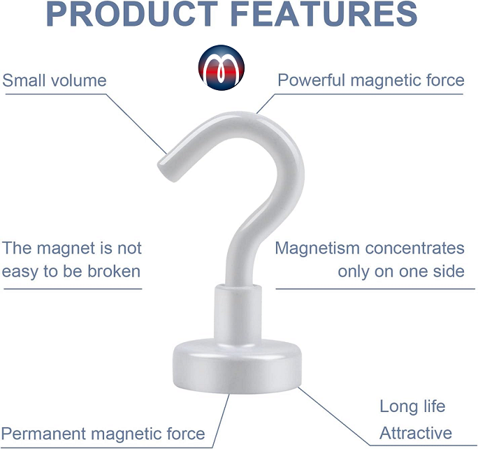 White Magnetic Hooks, Neodymium - holds 10 kg