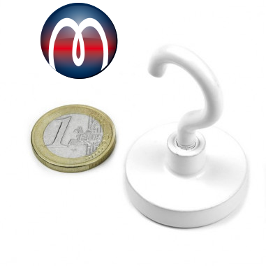 White Neodymium Magnetic Hook Ø 32 mm - holds 22 kg
