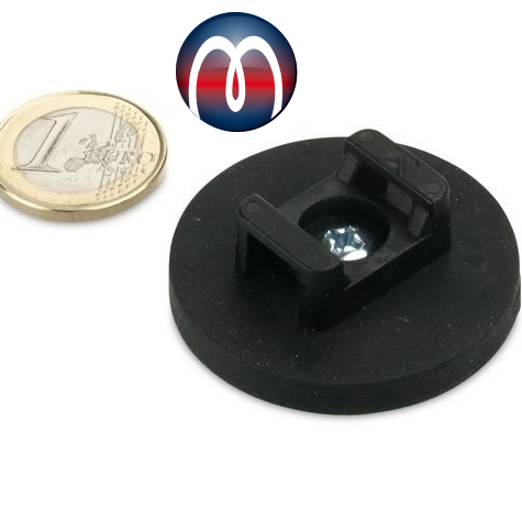 Rubber Covered Neodymium Magnetic Systems for Cable Mounting Ø 43 mm -  holds 10 kg