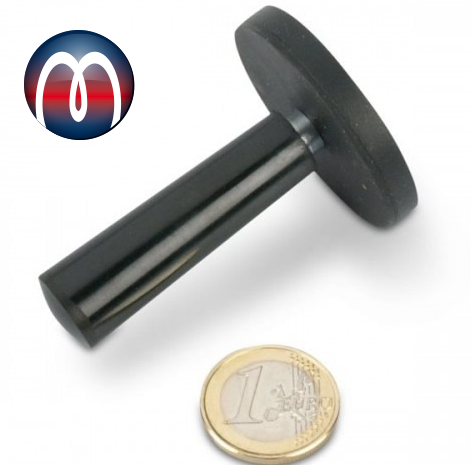 Magnet-System Neodym D 43,0 mm, d2 15,0 mm, h1 6,5 mm, m M4, H 60 mm, weight 0,045 kg, Holding Force 10,000 kg mit Gummi Mantel Gummimantel Anti-Rutsch-Beschichtung Flachgreifer Topfmagnete rutschfeste Gummi