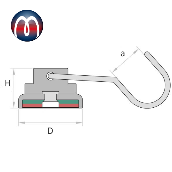 Magnetic Hook with neodymium magnet, rotating Ø 38 mm BLACK - holds 30 kg 