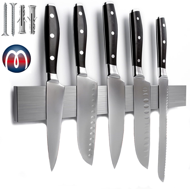 Barre a couteau magnétique inox 50 cm x 3,5 cm x 1,5 cm, peut contenir  jusqu'à 9 grands couteaux