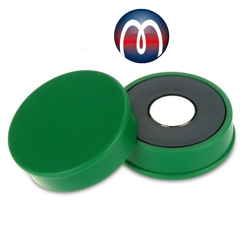 Pinnwand-Magnet Memomagnet Kunststoffmagnet Ø 30 mm x 8 mm Neodym Grün -  hält 2,7 kg